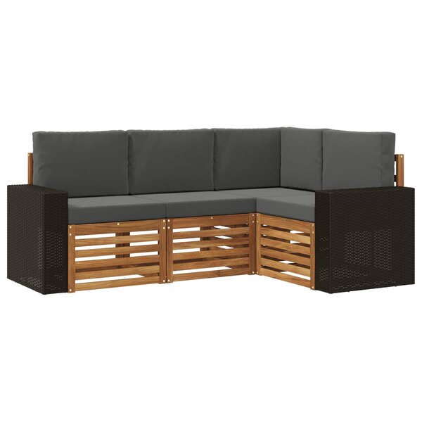 vidaXL Ensembles de canapés avec coussin 4 Pièces Bois d'Acacia Massif