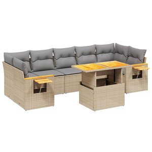 vidaXL Salon de jardin avec coussins 8 Pièces beige résine tressée