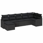 vidaXL Ensemble de canapé de jardin avec coussin 7 Pièces Noir Poly rotin