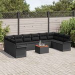 vidaXL Ensemble de canapé de jardin avec coussin 11 Pièces Noir