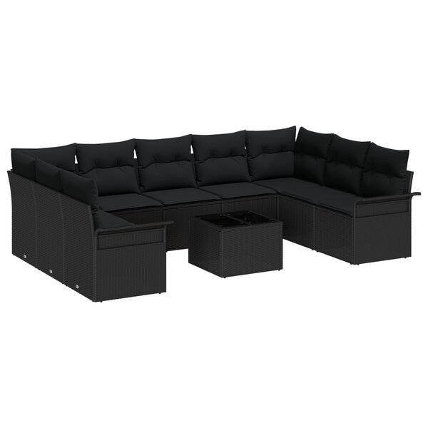 vidaXL Ensemble de canapé de jardin 10 pièces avec coussins beige en poly rattan
