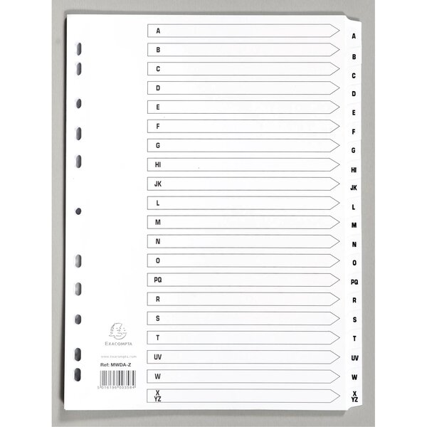 Intercalaires Imprimés À Touches Plastifiées - 20 Touches Az - A4 - Blanc - X 10 - Exacompta