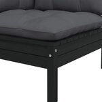 vidaXL Canapé 2 places de jardin et coussins Noir Bois de pin solide