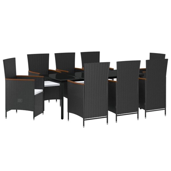vidaXL Ensemble à manger de jardin avec coussins 9 Pièces noir