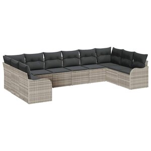 vidaXL Ensemble de canapé de jardin 10 Pièces Gris clair polyrotin