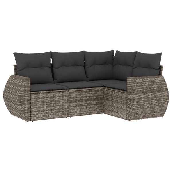 vidaXL Salon de jardin 4 Pièces avec coussins gris résine tressée
