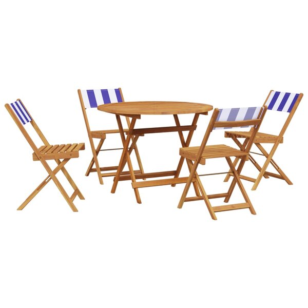 vidaXL Ensemble à manger de jardin 5 Pièces bleu blanc tissu bois massif