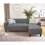 Canapé d'angle fixe 4 places BOB - Tissu anthracite - Réversible - 197 x 117 x 65 cm