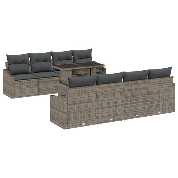 vidaXL Canapé de Jardin 7 Pièces avec Coussins Gris en Poly Rattan