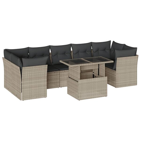 vidaXL Salon de jardin 8 Pièces avec coussins gris clair résine tressée