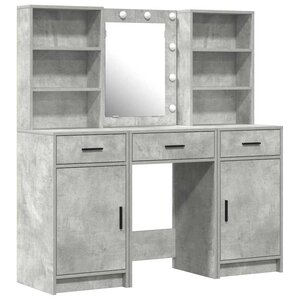 vidaXL Ensemble de table de maquillage avec LED 3 Pièces Gris béton