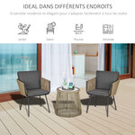 Ensemble salon de jardin 3 pièces style colonial 2 fauteuils avec coussins gris + table basse résine filaire beige
