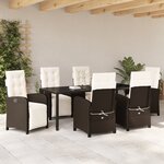 Ensemble de salle à manger de jardin 7 pièces avec coussins en rotin marron
