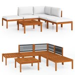 vidaXL Salon de jardin 6 pièces avec coussins  bois d'acacia crème et corde