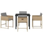 Ensemble de salle à manger de jardin 5 pièces avec coussins beige poly rotin