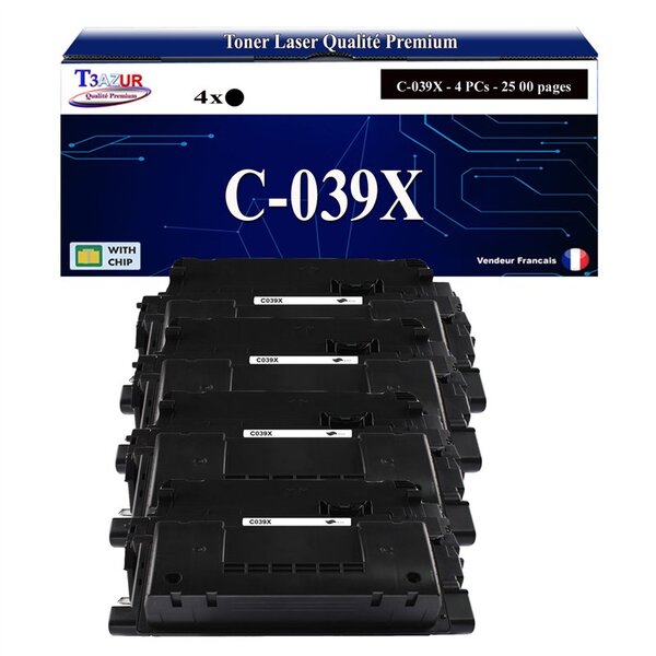 T3AZUR - 4x Toners compatibles avec Canon 039H (0288C001) pour Canon LBP351x  LBP352x Noir - 25 000p