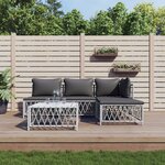 vidaXL Salon de jardin avec coussins 5 Pièces blanc acier