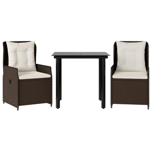 vidaXL Ensemble à manger de jardin 3 Pièces et coussins marron poly rotin