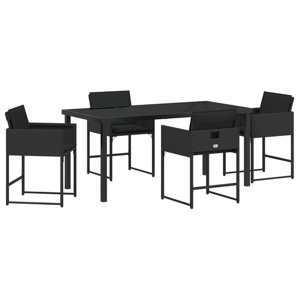 vidaXL Ensemble de salle à manger de jardin 5 pièces avec coussins en rattan poly noir