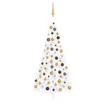 vidaXL Demi-arbre de Noël artificiel pré-éclairé et boules blanc 210cm