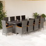 vidaXL Ensemble à manger de jardin 11Pièces avec coussins gris poly rotin