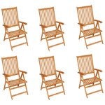 vidaXL Chaises de jardin lot de 6 avec coussins noir Bois teck massif