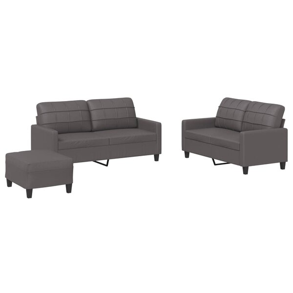 vidaXL Ensemble de canapés 3 Pièces avec coussins Gris Similicuir