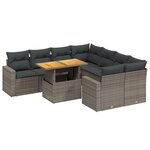 vidaXL Salon de jardin 9 Pièces avec coussins gris résine tressée