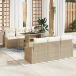 vidaXL Ensemble de canapés de jardin 7 pièces avec coussins beige en poly rotin