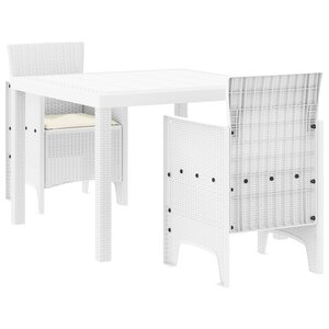 vidaXL Ensemble salle à manger de jardin 3 pièces avec coussins Blanc Rotin synthétique