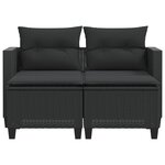 vidaXL Canapé de jardin 2 places avec tabourets noir résine tressée
