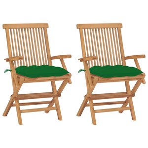 vidaXL Chaises de jardin avec coussins vert lot de 2 Bois teck massif