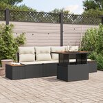 Ensemble de canapé de jardin 5 pièces avec coussins noir  rotin poly