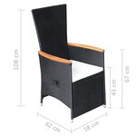 vidaXL Chaise inclinable de jardin 2pc et coussins Résine tressée Noir