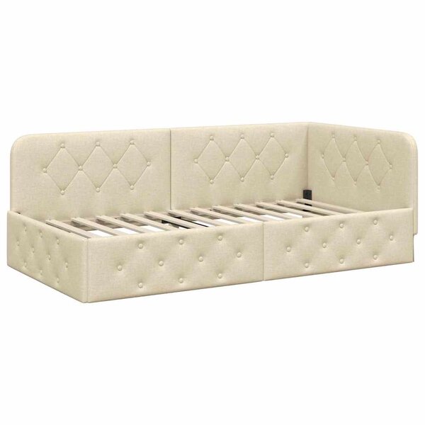 vidaXL Cadre de lit d'angle Crème 90 x 200 cm tissu