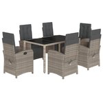 vidaXL Ensemble à manger de jardin et coussins 7 Pièces gris rotin