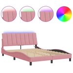vidaXL Cadre de lit avec LED sans matelas Hanko rose 140x200 cm velours