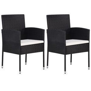 vidaXL Chaises de jardin coussins blanc crème 2Pièces noir résine tressée