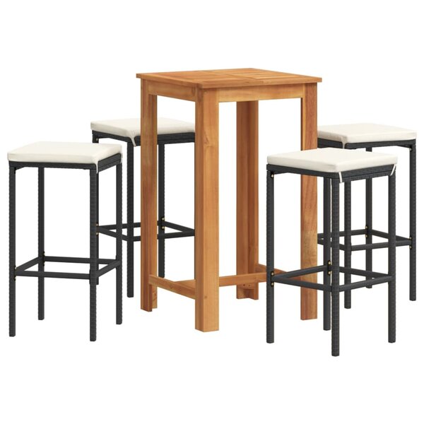 vidaXL Ensemble de bar de jardin 5 Pièces noir bois massif acacia rotin