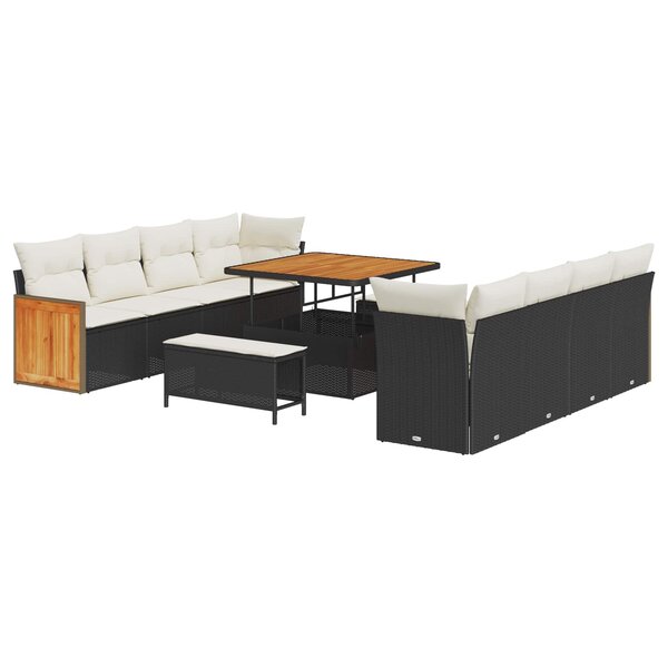 vidaXL Ensemble de canapé de jardin avec coussin 11 Pièces Noir et Crème