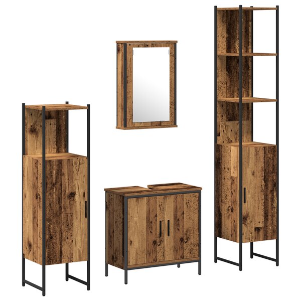 vidaXL Ensemble de mobilier de salle de bain   4 pièces  Bois vieilli  Bois d'ingénierie