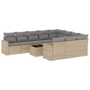 vidaXL Salon de jardin 11 Pièces avec coussins beige résine tressée