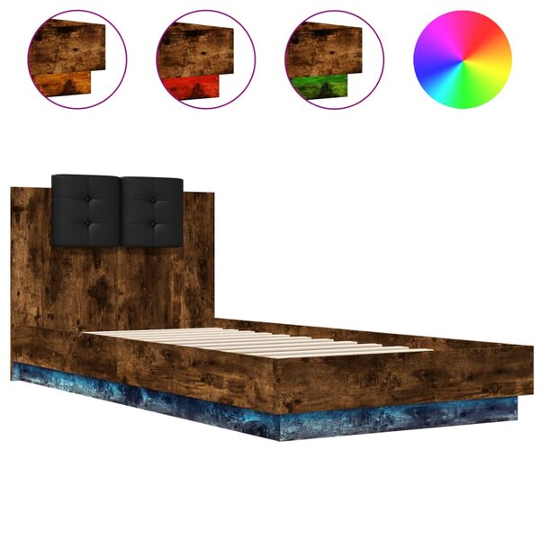 vidaXL Cadre de lit avec LED sans matelas chêne fumé 90x200 cm