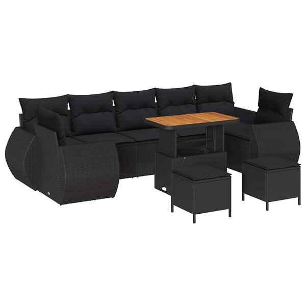 vidaXL Ensemble de canapé de jardin 10 Pièces Noir polyrotin