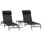 vidaXL Transats avec table 3 Pièces Noir et anthracite 197 x 54 x 86 cm