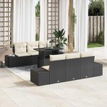 vidaXL Ensemble de canapé de jardin avec coussin 7 Pièces Noir et crème
