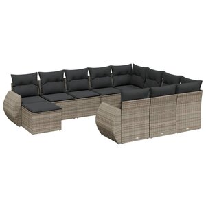 vidaXL Salon de jardin 11 Pièces avec coussins gris résine tressée
