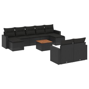 vidaXL Salon de jardin 10 Pièces avec coussins noir résine tressée