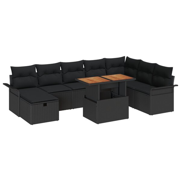 vidaXL Ensemble de canapé de jardin 9 Pièces Noir polyrotin
