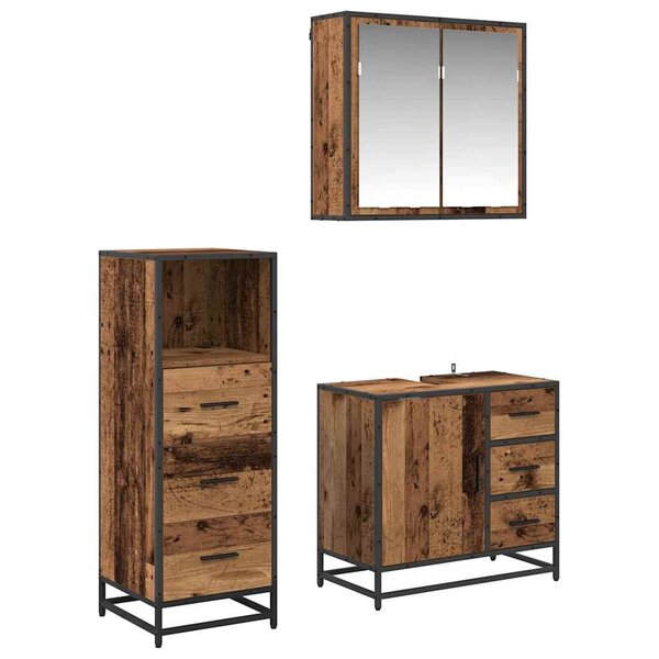 vidaXL Ensemble de mobilier de salle de bain 3 Pièces Bois Ancien